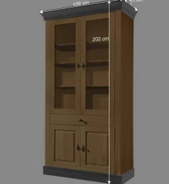 Landhaus Vitrinenschrank in Kiefer Lauge & Grau - Eshelas