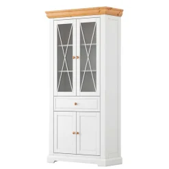 Landhaus Vitrinenschrank in Weiß & Natur Kiefer - Saluts