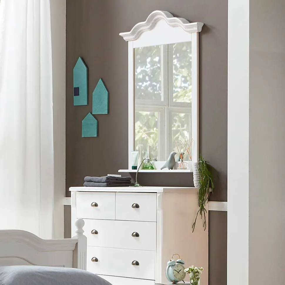 Landhaus Wandspiegel in Weiß Laburita Holzrahmen Kiefer