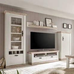 Landhaus Wohnmöbel Kombination Nedita in Weiß (vierteilig)