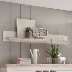 Landhaus Wohnmöbel Set mit Sideboard Nedita in Weiß mit Pinie Shabby (vierteilig)