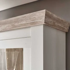 Landhaus Wohnzimmer Möbel Set Nedita in Weiß & Pinie (vierteilig)