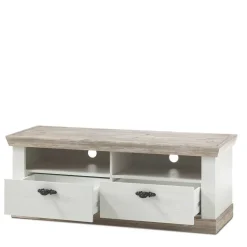 Landhaus Wohnzimmer Möbel Set Nedita in Weiß & Pinie (vierteilig)