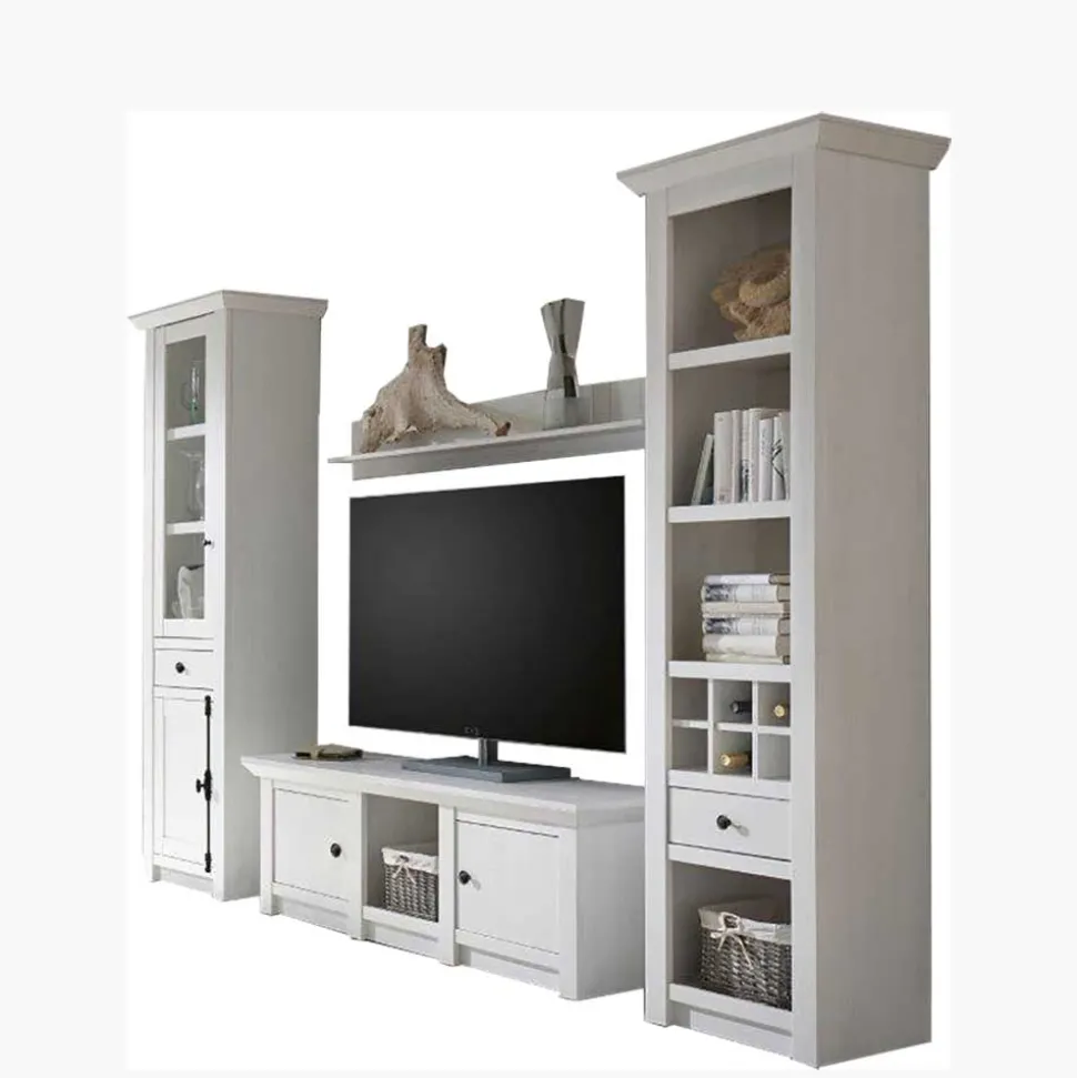 Landhaus Wohnzimmer Möbel in Weiß - Chelles (vierteilig)