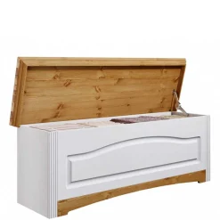 Landhaus Wäschetruhe in Weiß & Kiefer - Lagune