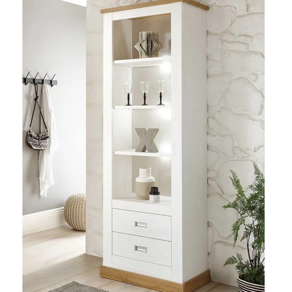 Landhausregal in Weiß & Dekor Wildeiche - Helkaska