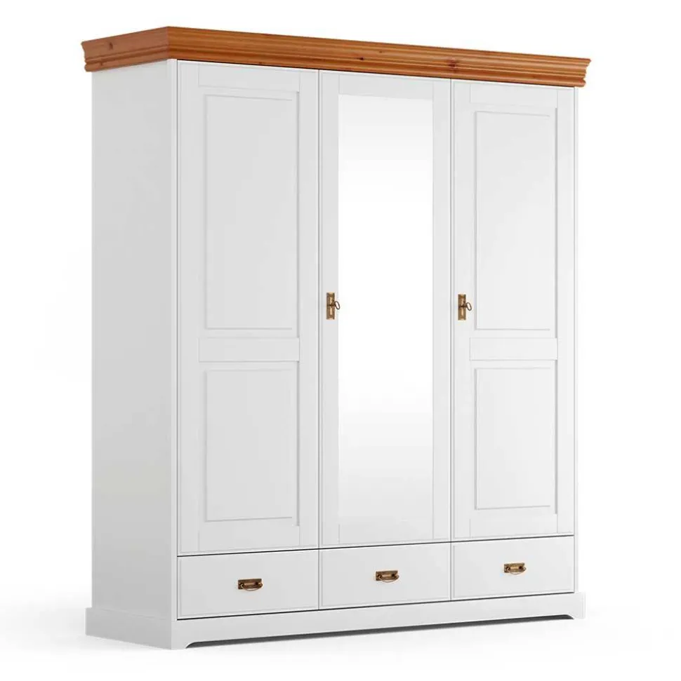 Landhausschrank in Weiß mit Kiefer - Varicano