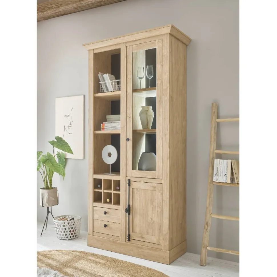 Landhaus-Vitrinenschrank in Eiche Gold - Hengas