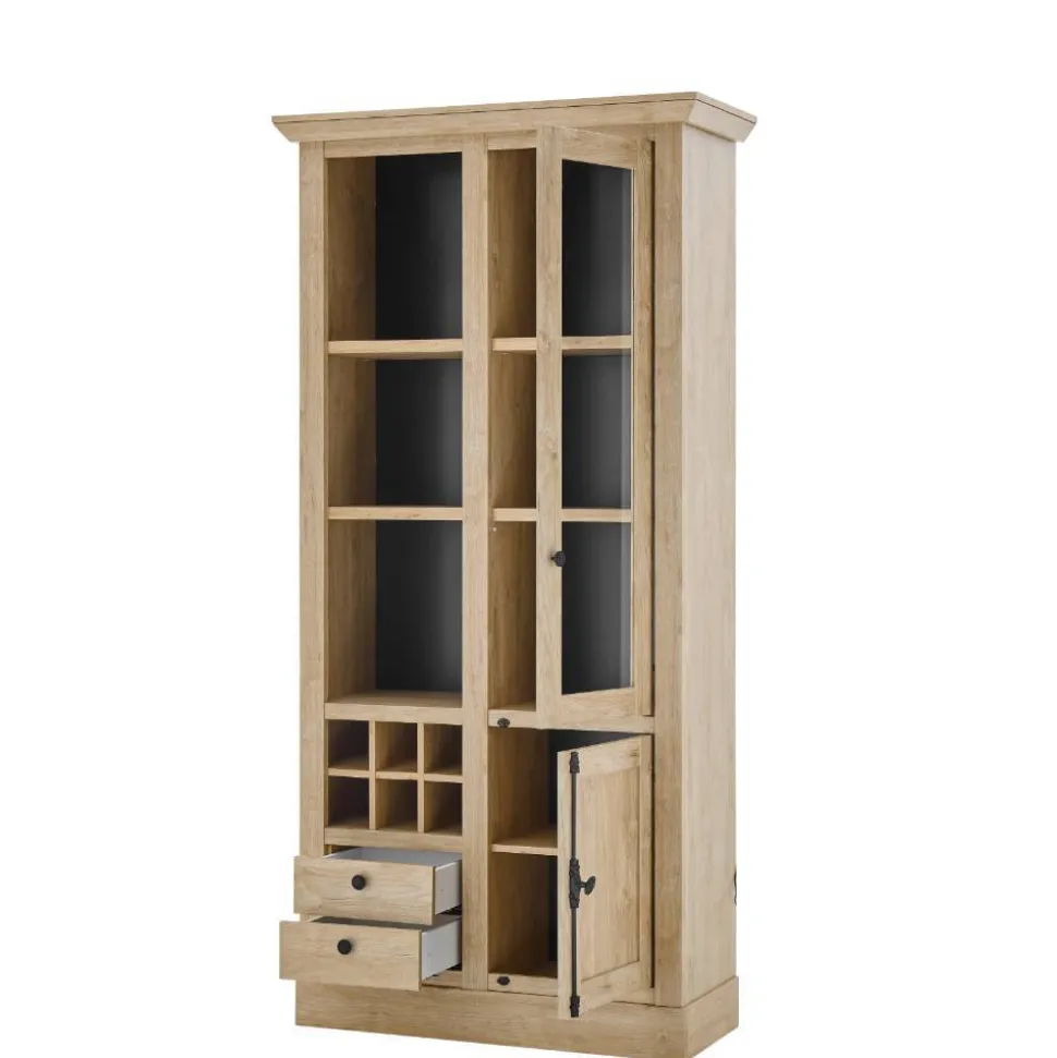 Landhaus-Vitrinenschrank in Eiche Gold - Hengas