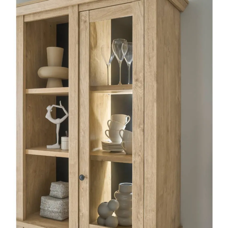 Landhaus-Vitrinenschrank in Eiche Gold - Hengas