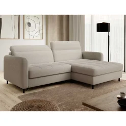 L-Design Bettsofa in Taupe Stoffbezug - Gravanti