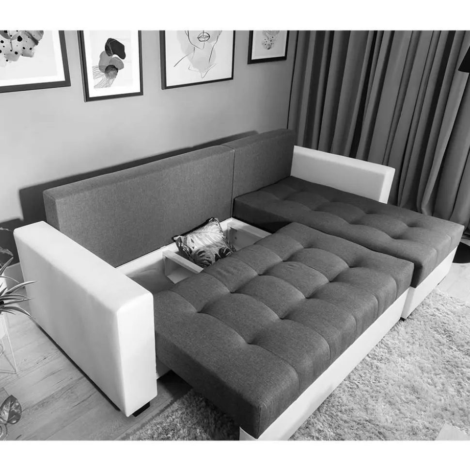 L-Design Schlafsofa in Hellgrün und Weiß - Ingo