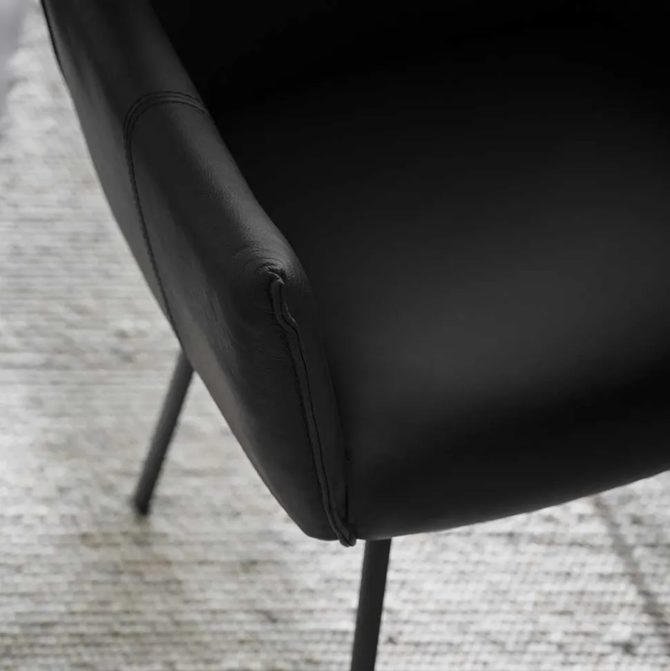 Leder Armlehnenstuhl in Schwarz - Iliandro (2er Set)