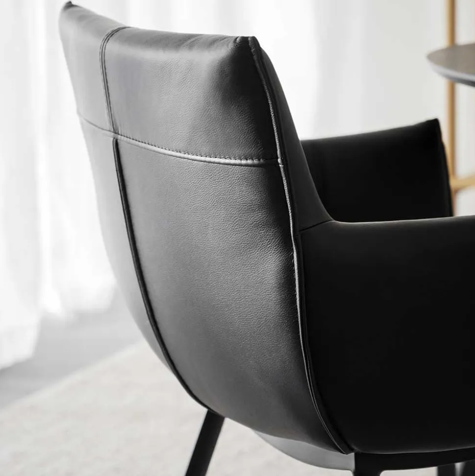 Leder Armlehnenstuhl in Schwarz - Iliandro (2er Set)