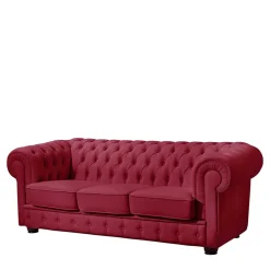Leder Dreisitzer in Rot - Chesterfield Style - Geoloro
