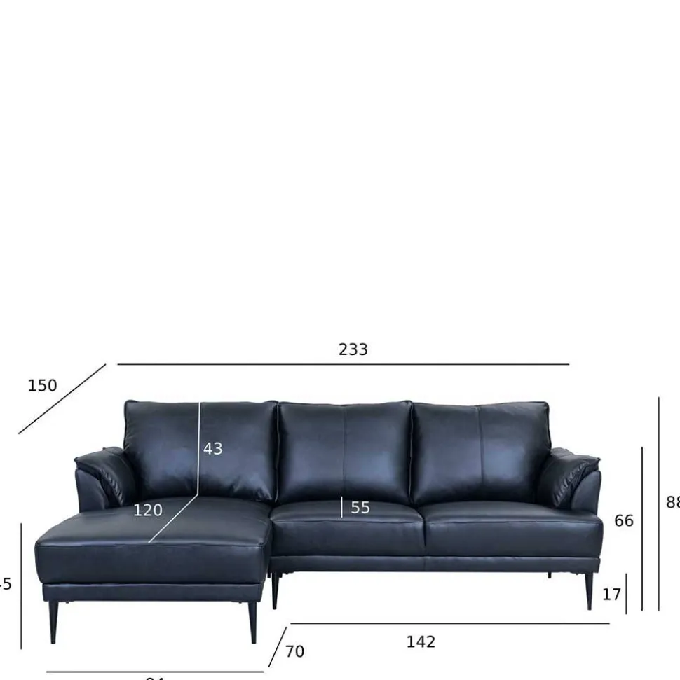 Leder Ecksofa in Schwarz - Lagon