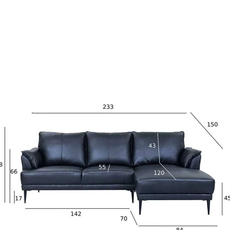 Leder Ecksofa in Schwarz - Lagon