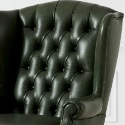 Leder Ohrensessel in Oliv Grün - Chesterfield - Jaiko