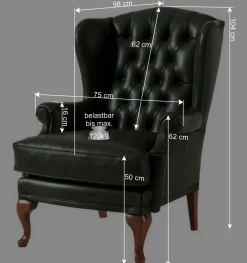 Leder Ohrensessel in Oliv Grün - Chesterfield - Jaiko