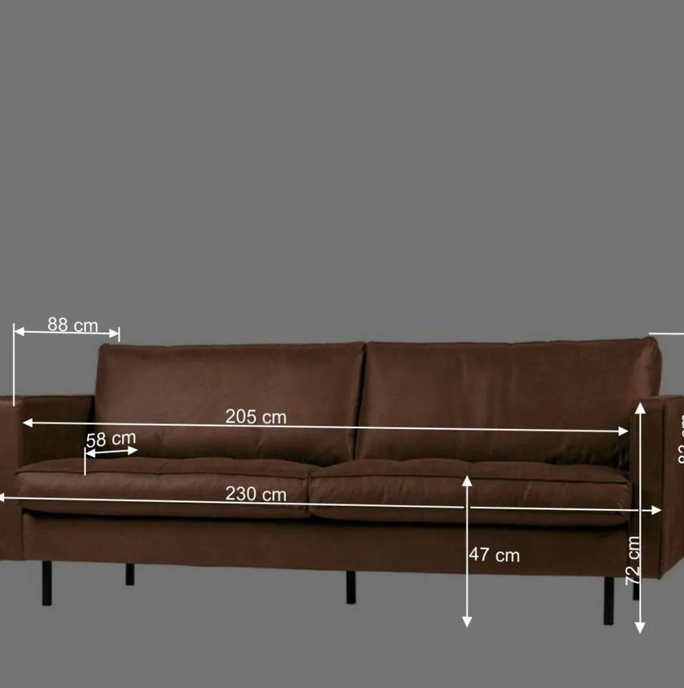 Leder 3-Sitzer Couch in Braun Cognac - Eterna