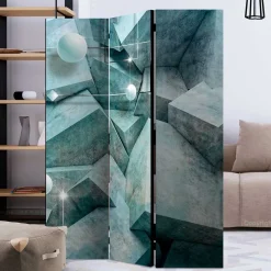 Leinwand Paravent in Grau & Blau bedruckt - Hodossa