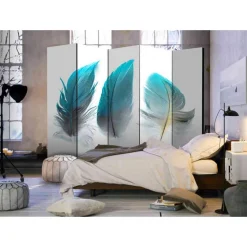 Leinwand Raumtrenner Blaue Vogelfedern - Carrion