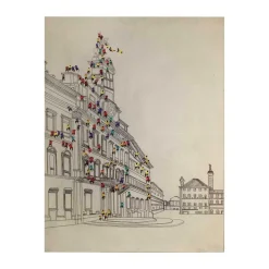 Leinwandbild mit Gebäuden und Menschen - Onesty