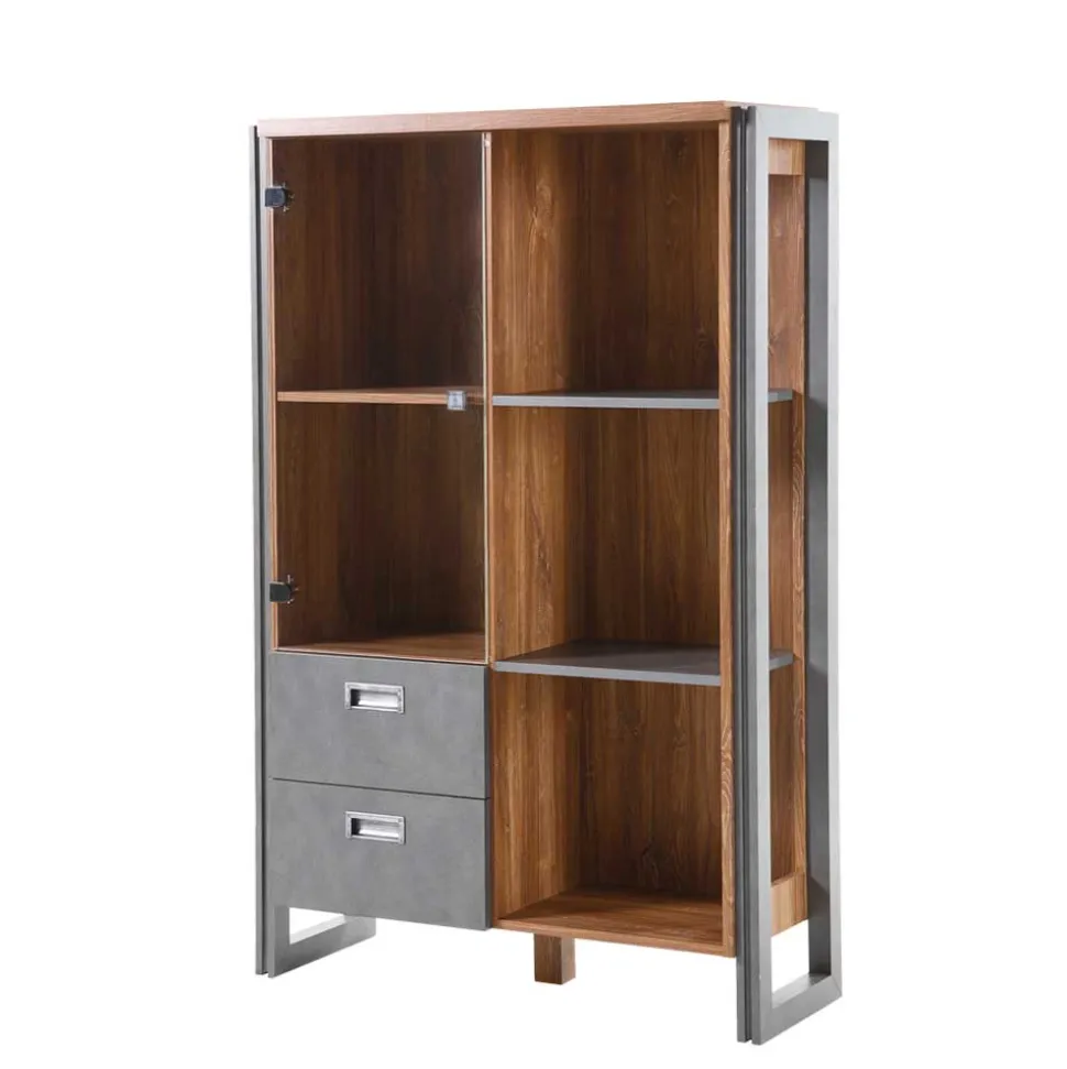 Loft Design Highboard im Eiche dunkel Dekor und Schwarz - Rompira