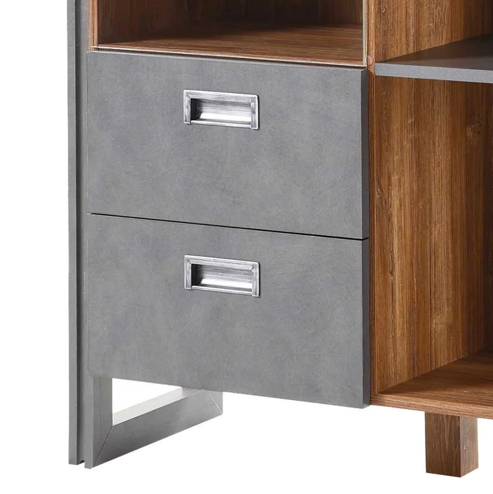Loft Design Highboard im Eiche dunkel Dekor und Schwarz - Rompira