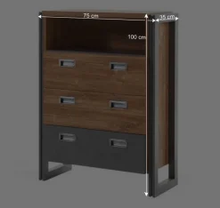 Loft Design Kommode im Eiche dunkel Dekor und Schwarz - Rompira