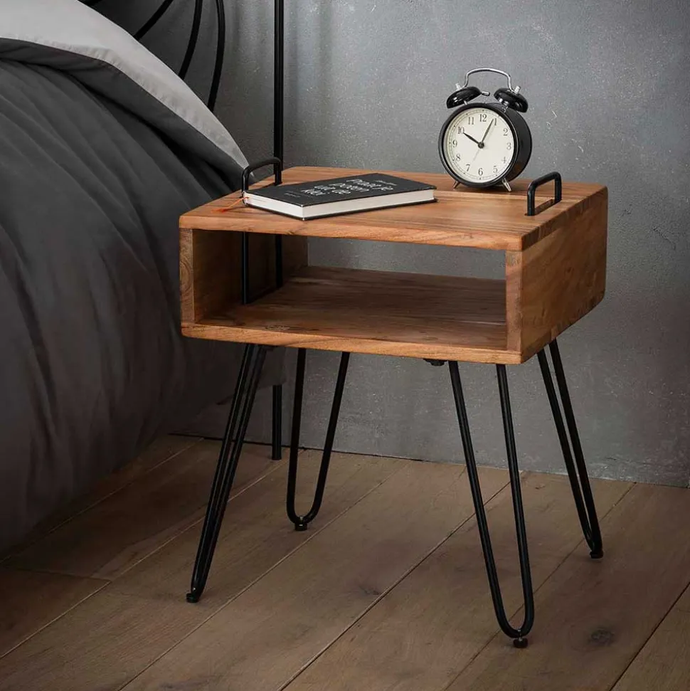Loft Design Nachttisch mit Holz Kasten - Garfagna