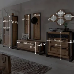 Loft Flurmöbel Set Mendoza aus Akazie Massivholz (neunteilig)