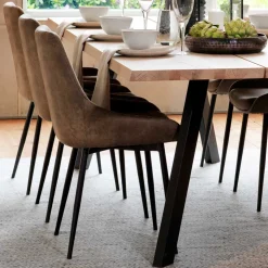 Loft Tisch Eiche White Wash & 6 Stühle Pulva in Braun Microfaser (siebenteilig)