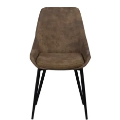 Loft Tisch Eiche White Wash & 6 Stühle Pulva in Braun Microfaser (siebenteilig)