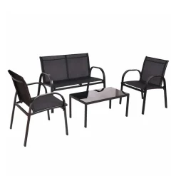 Lounge Mesh Gartenmöbel in Schwarz - Anastasius (vierteilig)