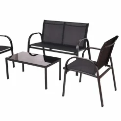 Lounge Mesh Gartenmöbel in Schwarz - Anastasius (vierteilig)