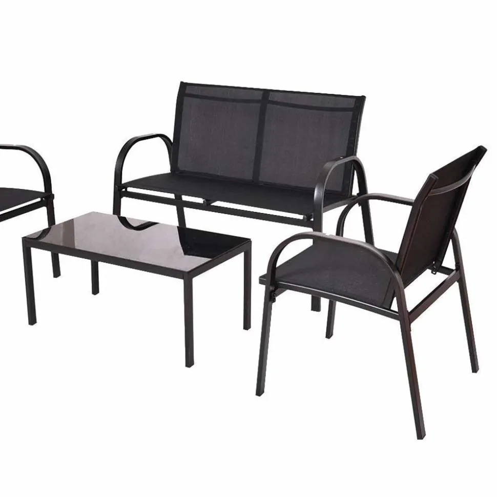 Lounge Mesh Gartenmöbel in Schwarz - Anastasius (vierteilig)