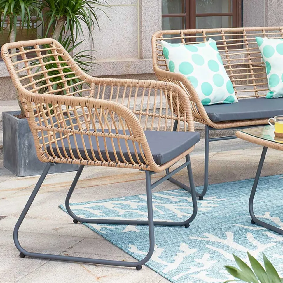 Lounge Sitzgruppe aus Geflecht in Beige - Renzo (vierteilig)