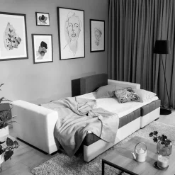 L-Sofa Schlafcouch in Grau und Weiß - Bonifa