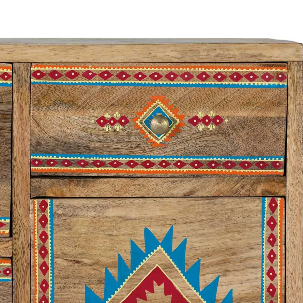 Mangoholz Kommode mit Ethno Ornamenten - Linall