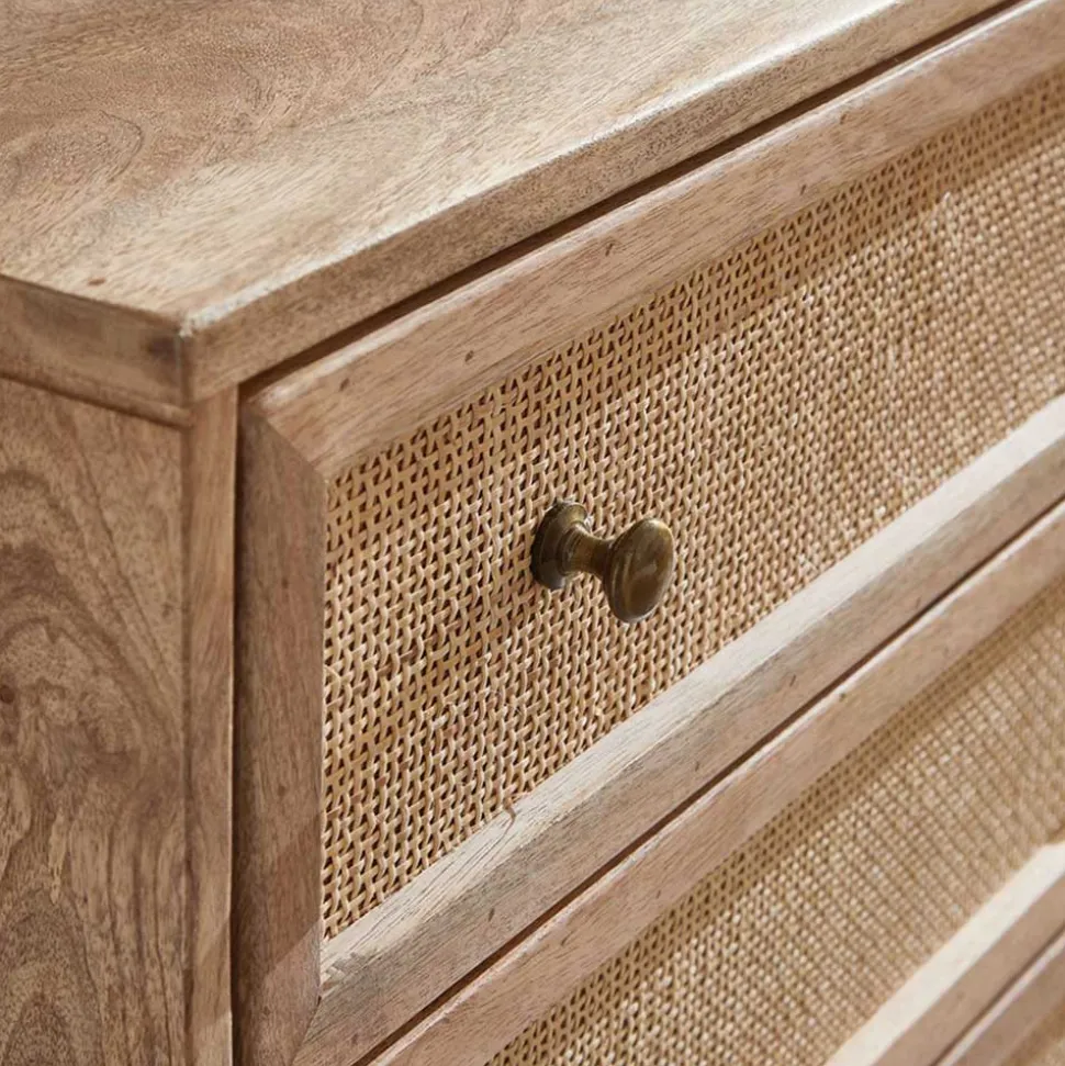 Mangoholz Kommode mit Rattan Geflecht Fronten - Kanados