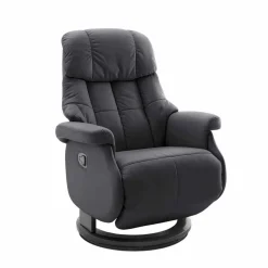 Manuell verstellbarer Ledersessel in Schwarz Vorena auf Tellergestell