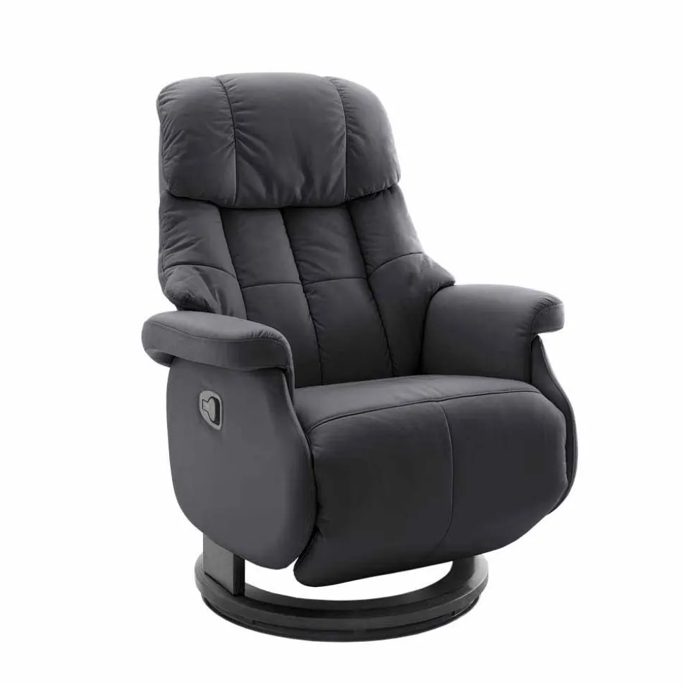 Manuell verstellbarer Ledersessel in Schwarz Vorena auf Tellergestell