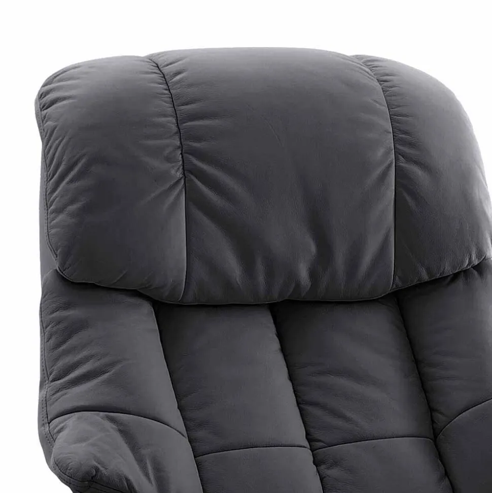 Manuell verstellbarer Ledersessel in Schwarz Vorena auf Tellergestell