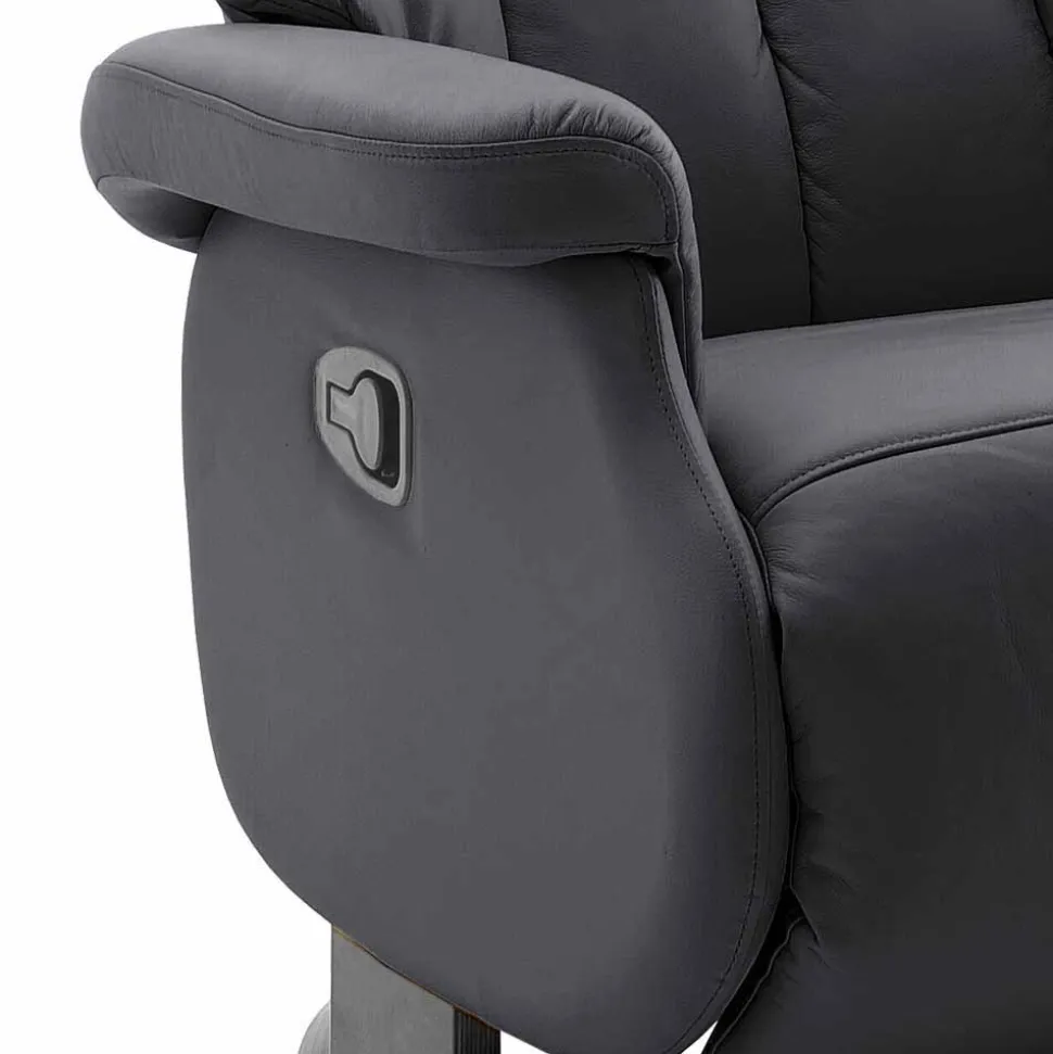 Manuell verstellbarer Ledersessel in Schwarz Vorena auf Tellergestell