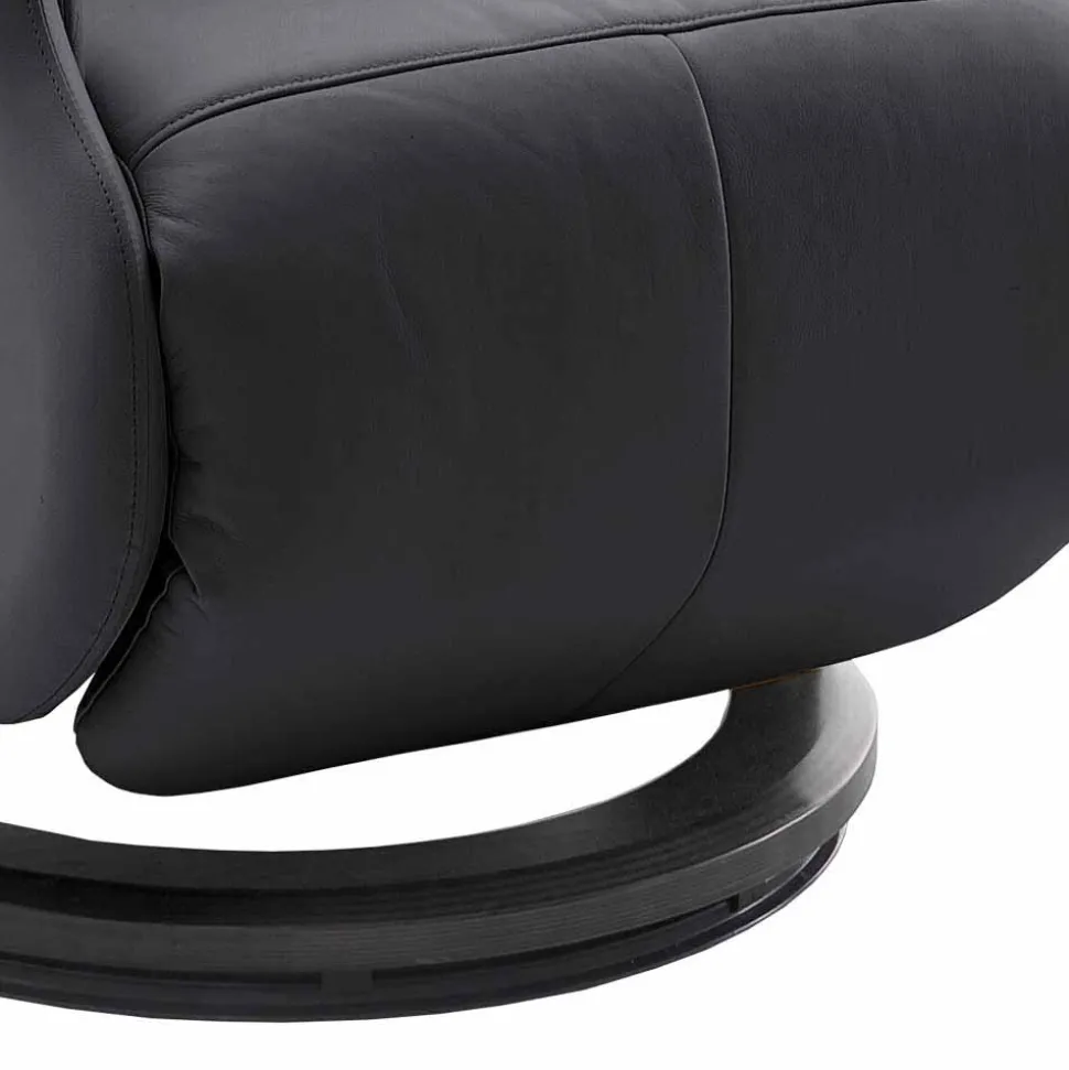 Manuell verstellbarer Ledersessel in Schwarz Vorena auf Tellergestell