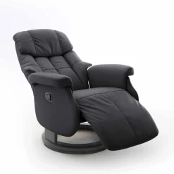 Manuell verstellbarer Ledersessel in Schwarz Vorena auf Tellergestell