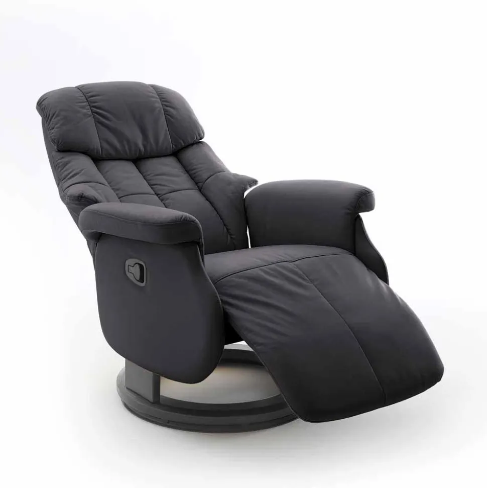 Manuell verstellbarer Ledersessel in Schwarz Vorena auf Tellergestell