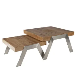 Markanter Beistelltisch aus Wildeiche massiv Rimini Stahl Gestell