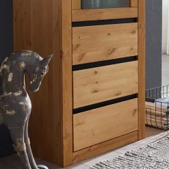 Massiver Kiefernholz Schrank mit Glastür - Filedria